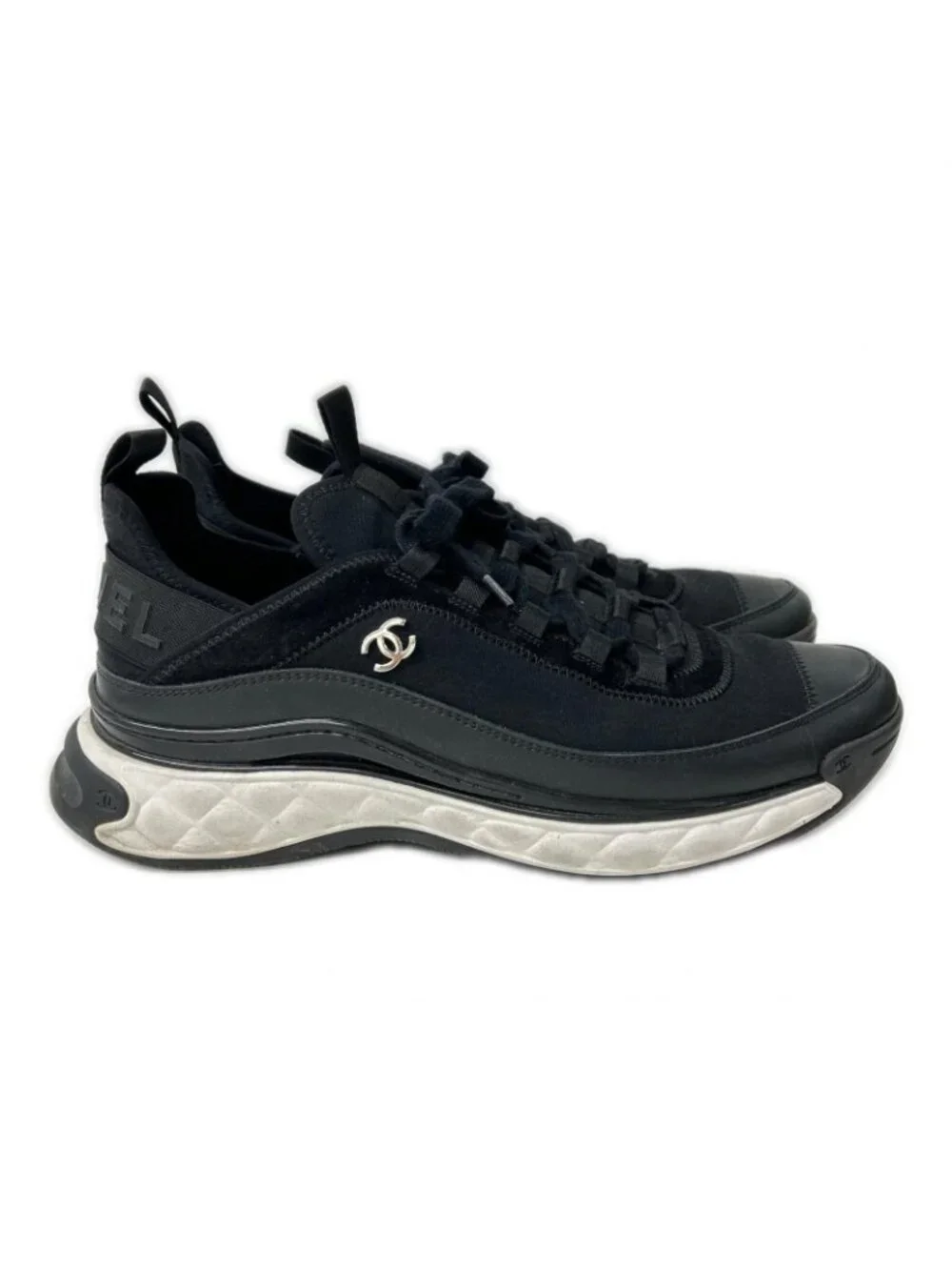 Chanel CC Logo Mixed Fiber Low Cut Sneakers